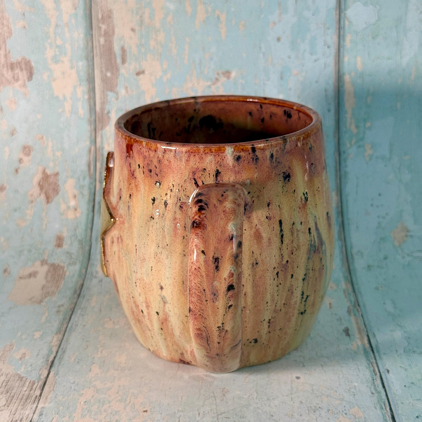 Beige spotty Gold Star Mug, Handmade Ceramic Mug
