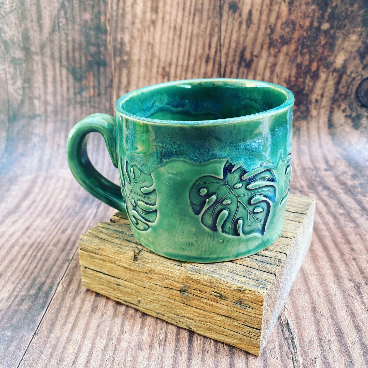 Monstera Leaf Mug, Green Ceramic Cup