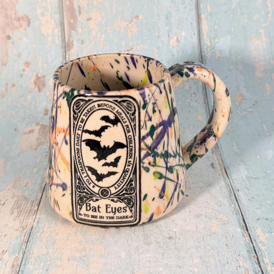 Colourful 'Bat Eyes" Witch Label Mug, Halloween Spooky Season Cup