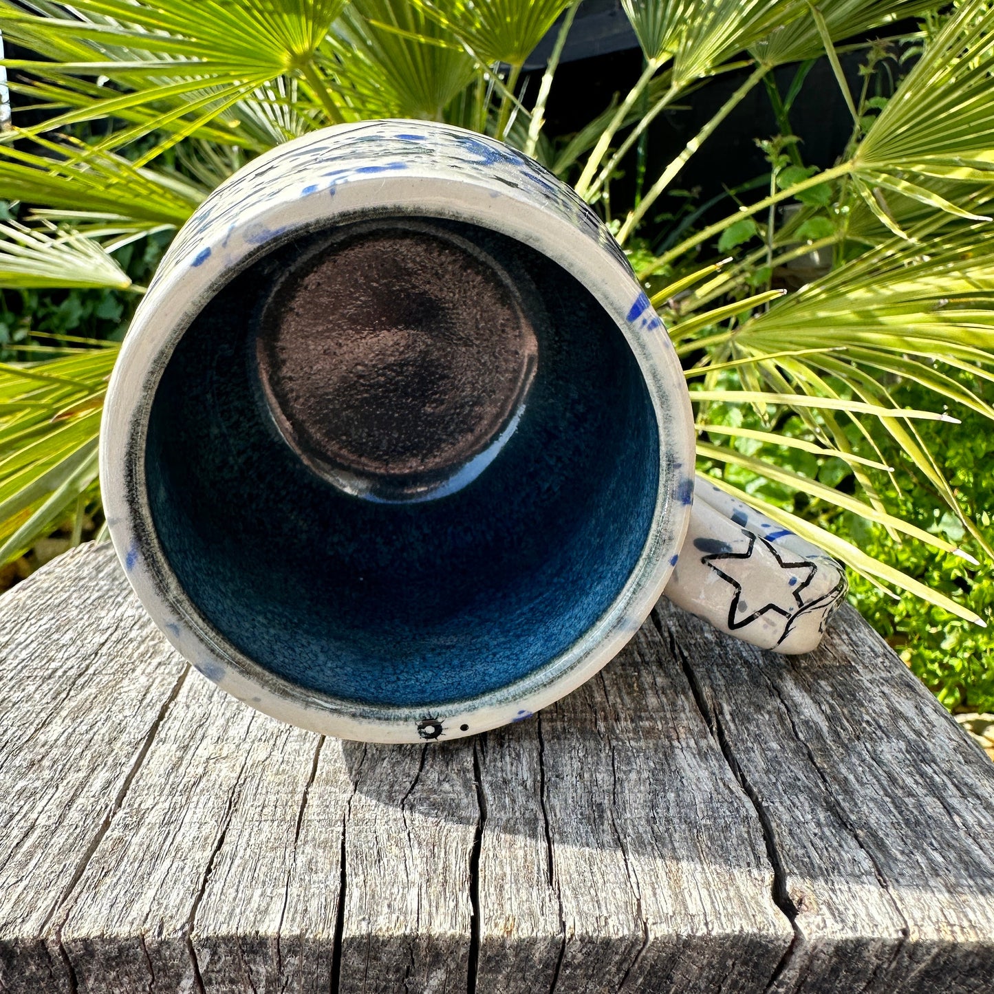 Skull and Star Mug, Handmade Blue Ceramic Cup