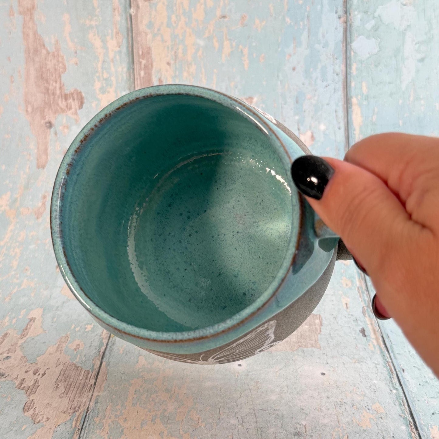 Turquoise Butterfly Mug, Large Ceramic Cup