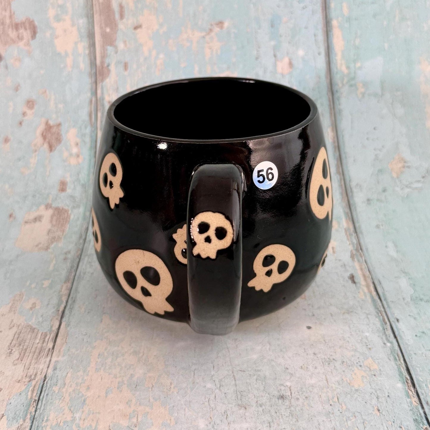 Black Skull Mug, Handmade Ceramic Cup, Spooky Halloween Mug