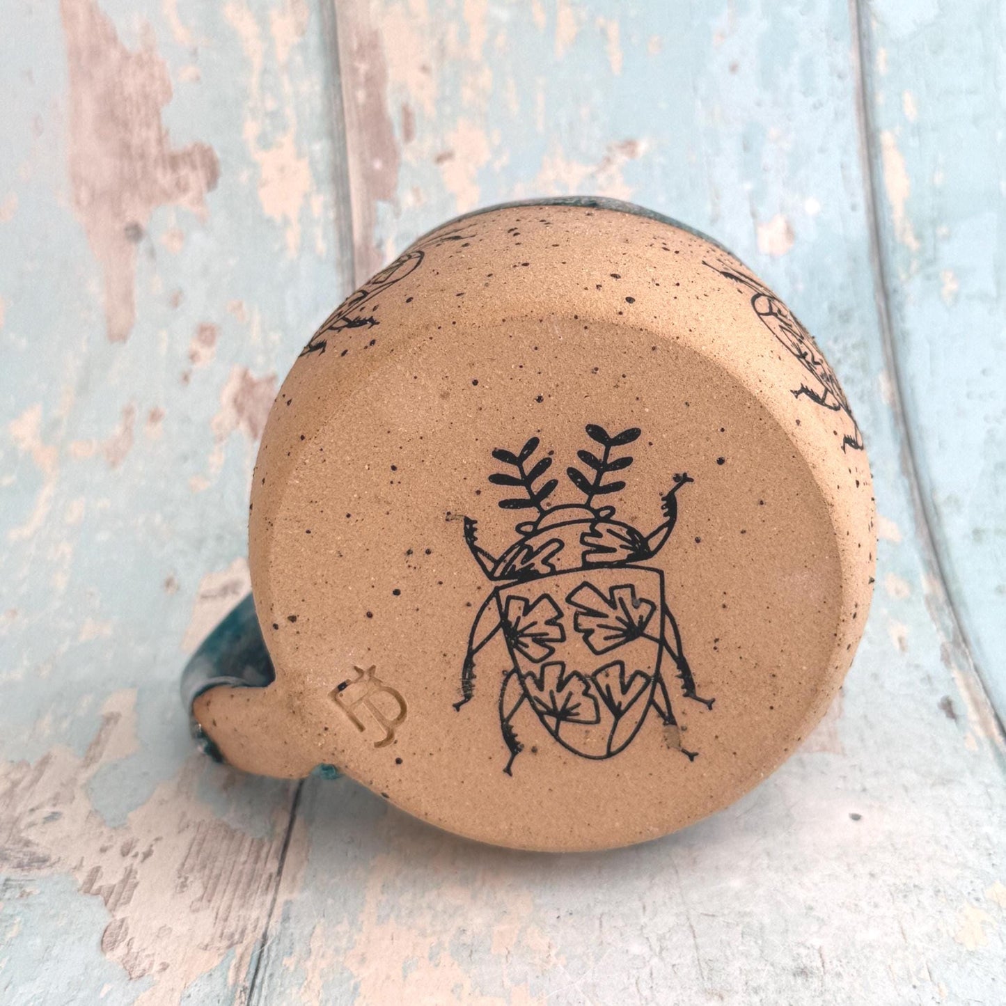 Turquoise Beetle Mug, Large Ceramic Cup