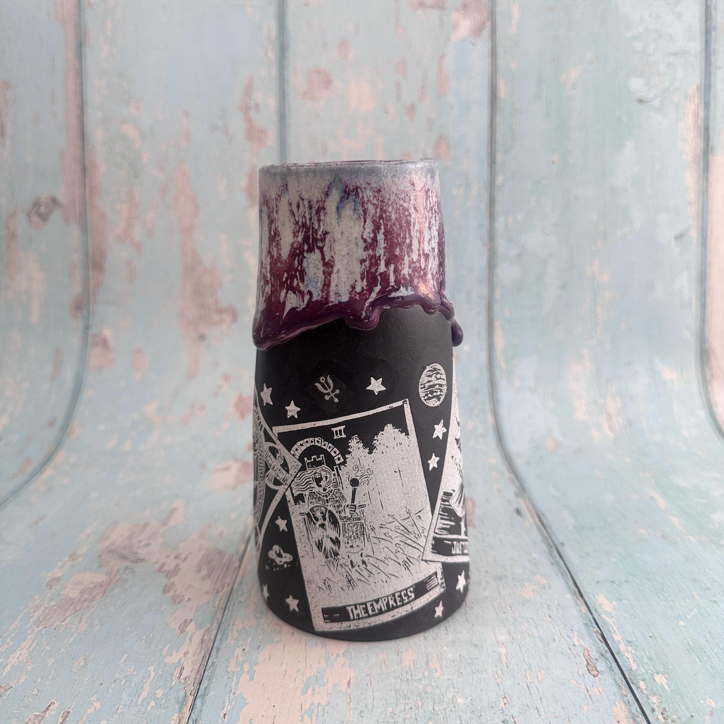 Black and Purple Tarot Ceramic Vase, Handmade Modern Pottery