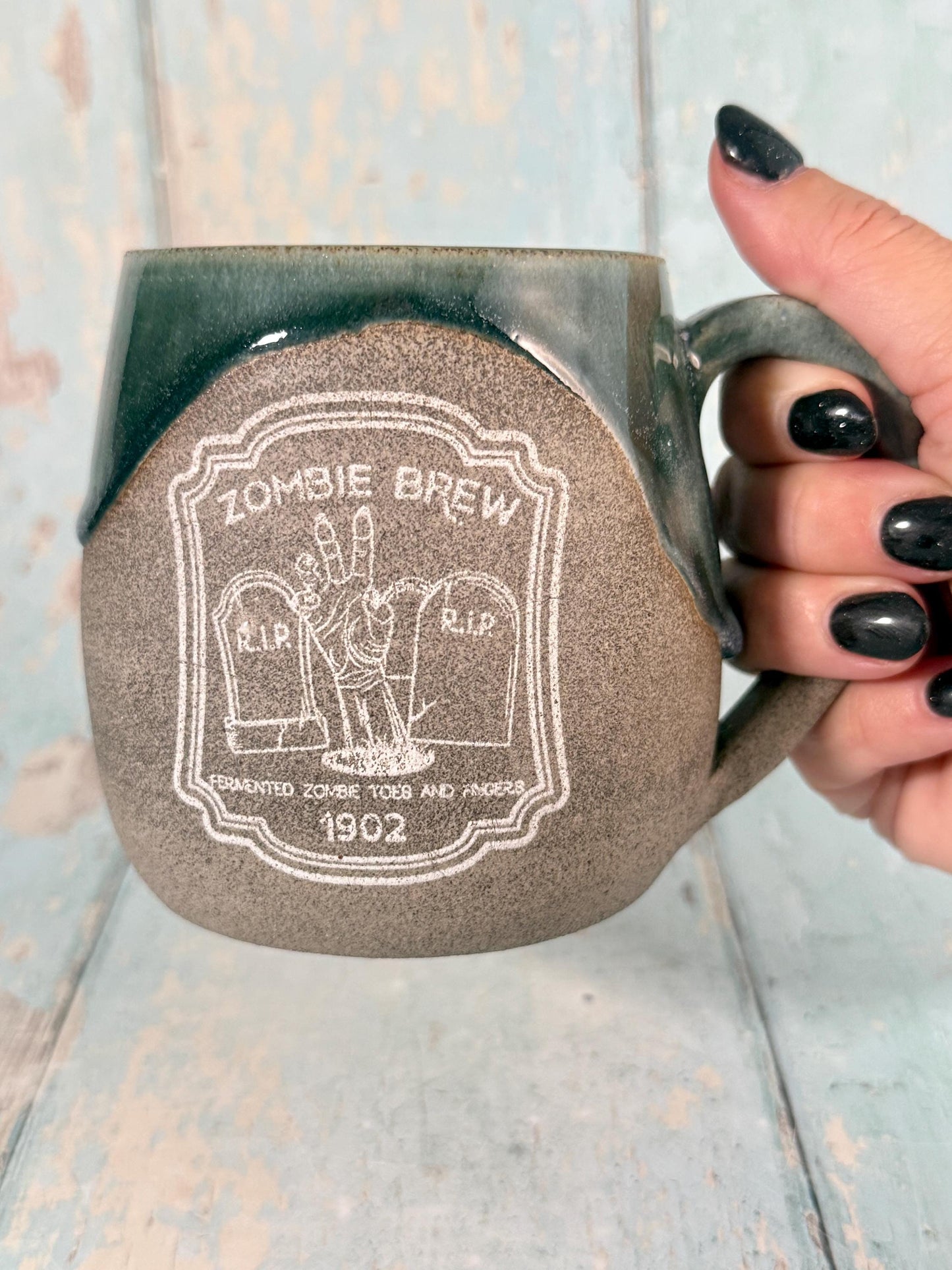 Green Zombie Brew Label Mug Halloween Spooky Season Cup