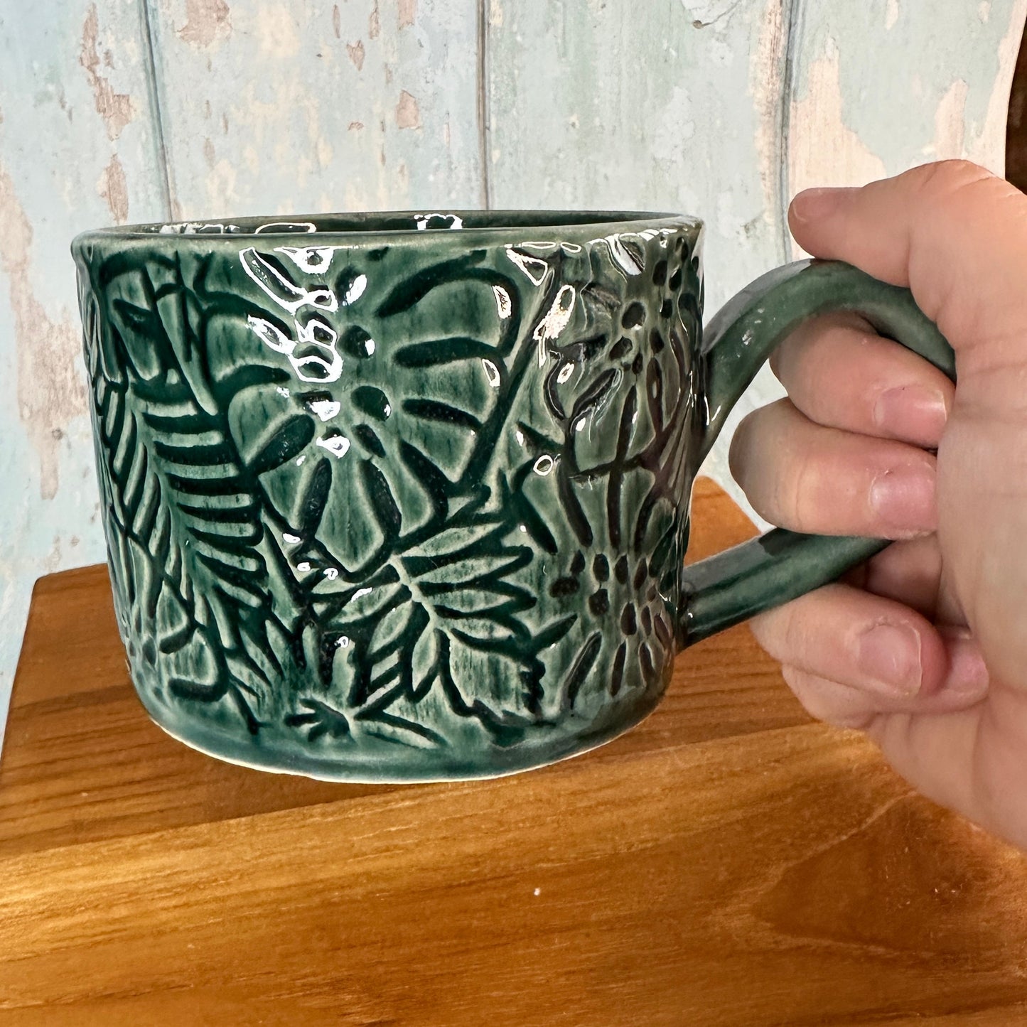 Monstera Leaf Mug, Large Green Ceramic