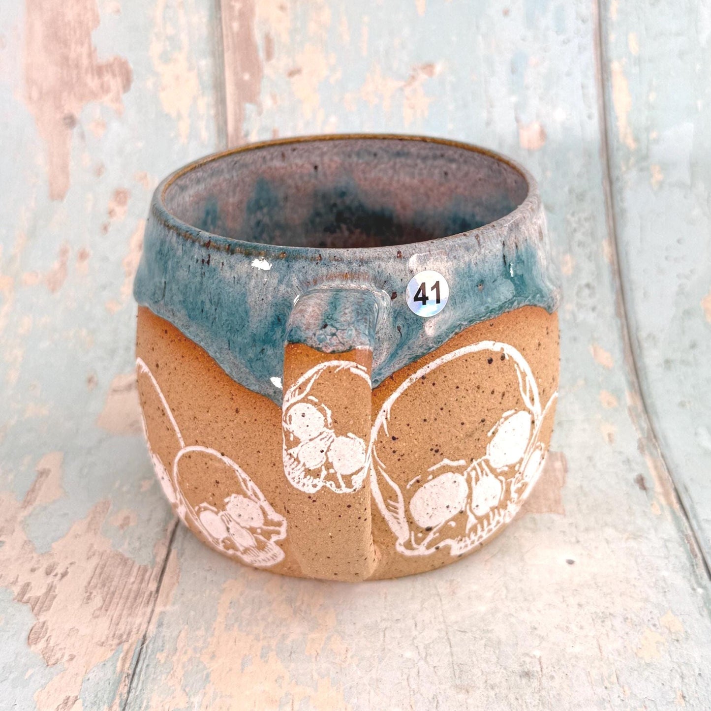 Turquoise Skull Mug, Handmade Ceramic Cup