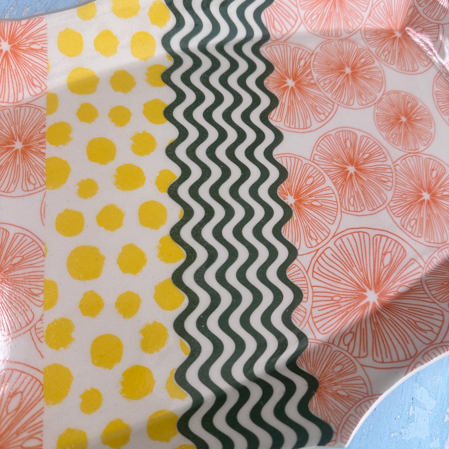 Orange and Yellow Green Citrus Platter, Large Handmade Rectangle Ceramic Plate