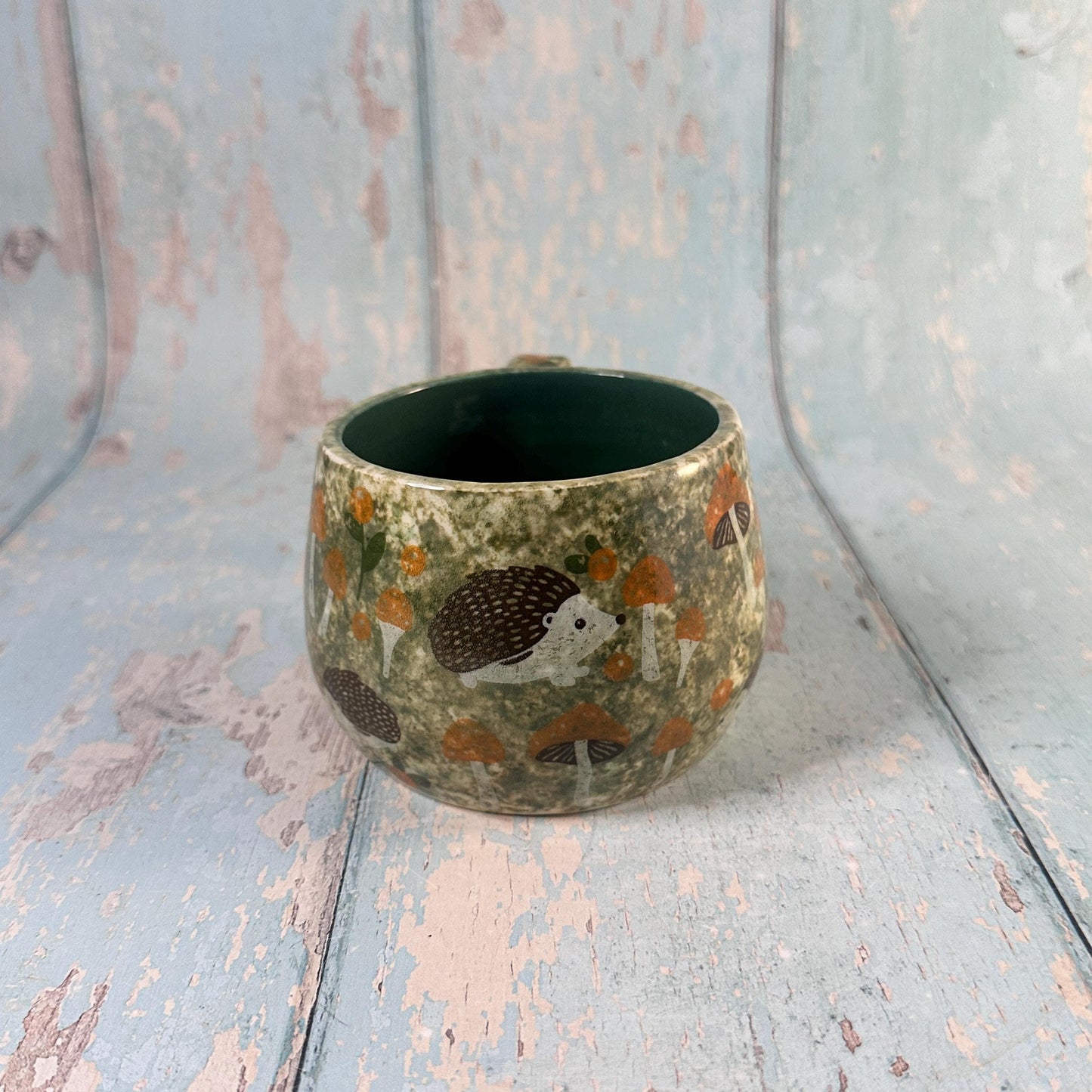 Green and Black Hedgehog Mug, Large Ceramic Cup