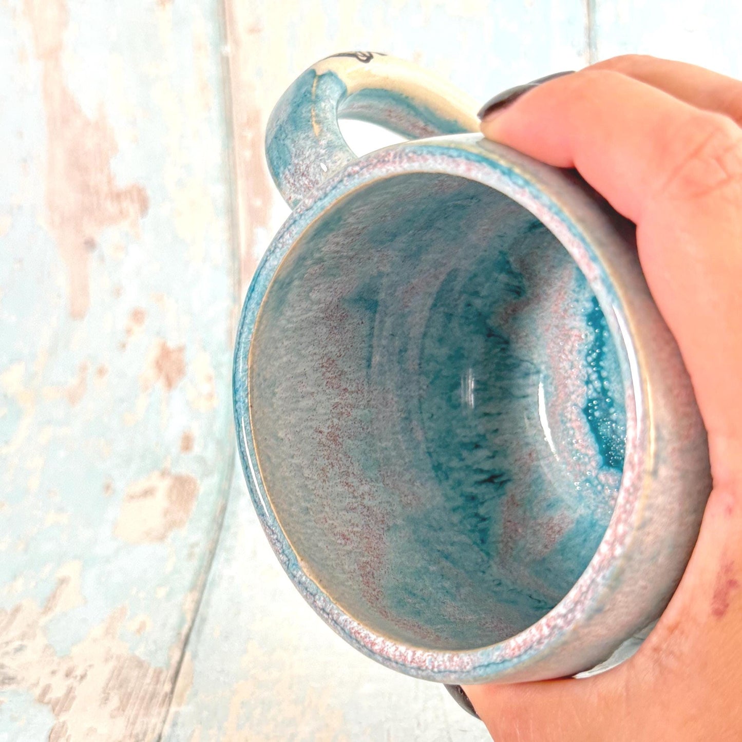 Turquoise Skull Mug, Handmade Ceramic Cup