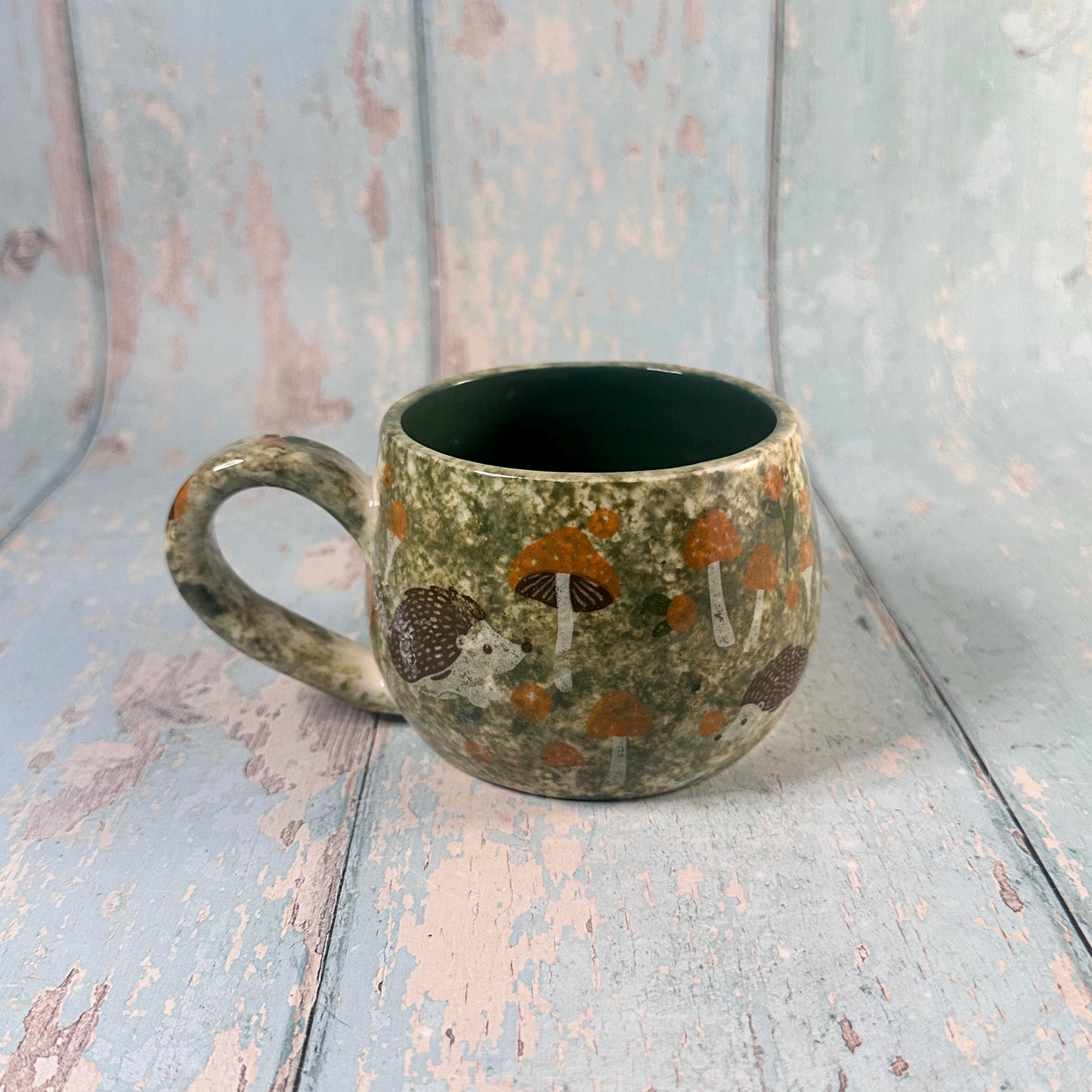 Green and Black Hedgehog Mug, Large Ceramic Cup