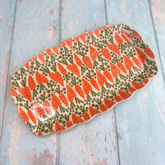 Orange and Green Carrot Platter, Large Handmade Rectangle Ceramic Plate