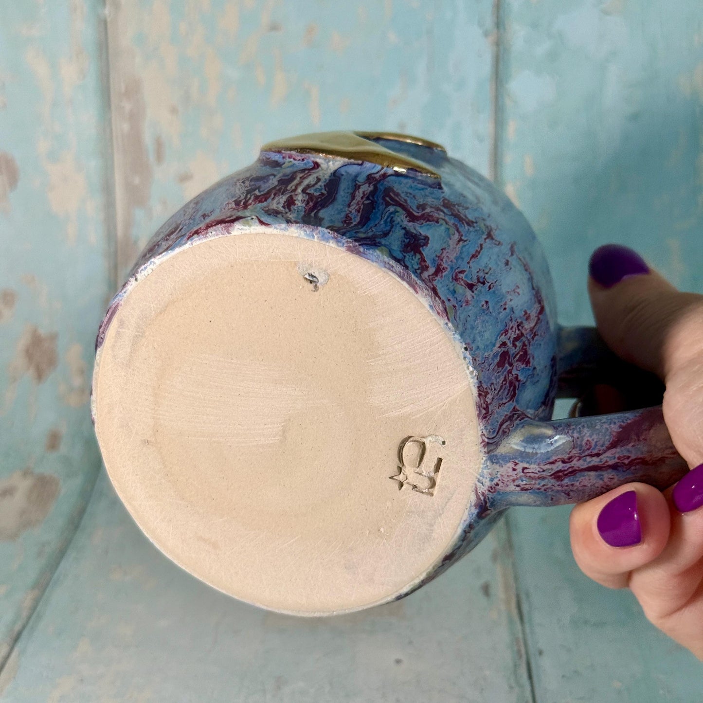 Purple Gold Moon Mug, Handmade Ceramic Mug