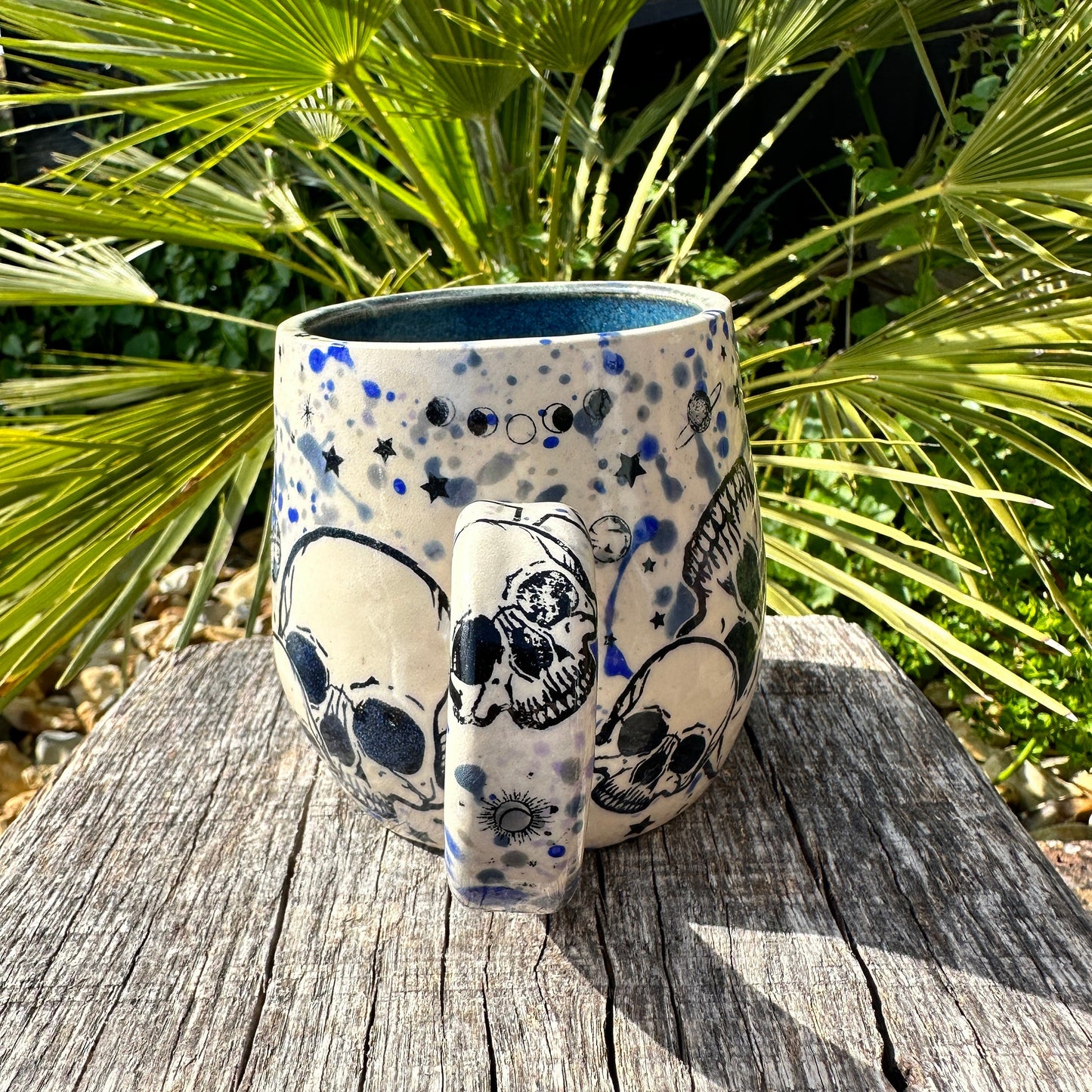 Skull and Star Mug, Handmade Blue Ceramic Cup