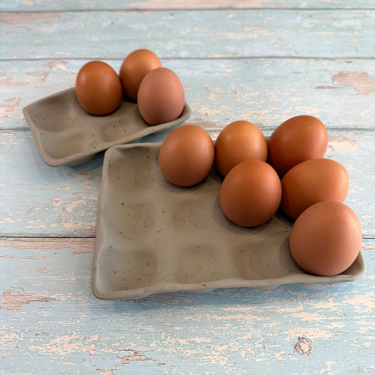 Grey Ceramic Egg Tray, Holds 6 or 12 Eggs