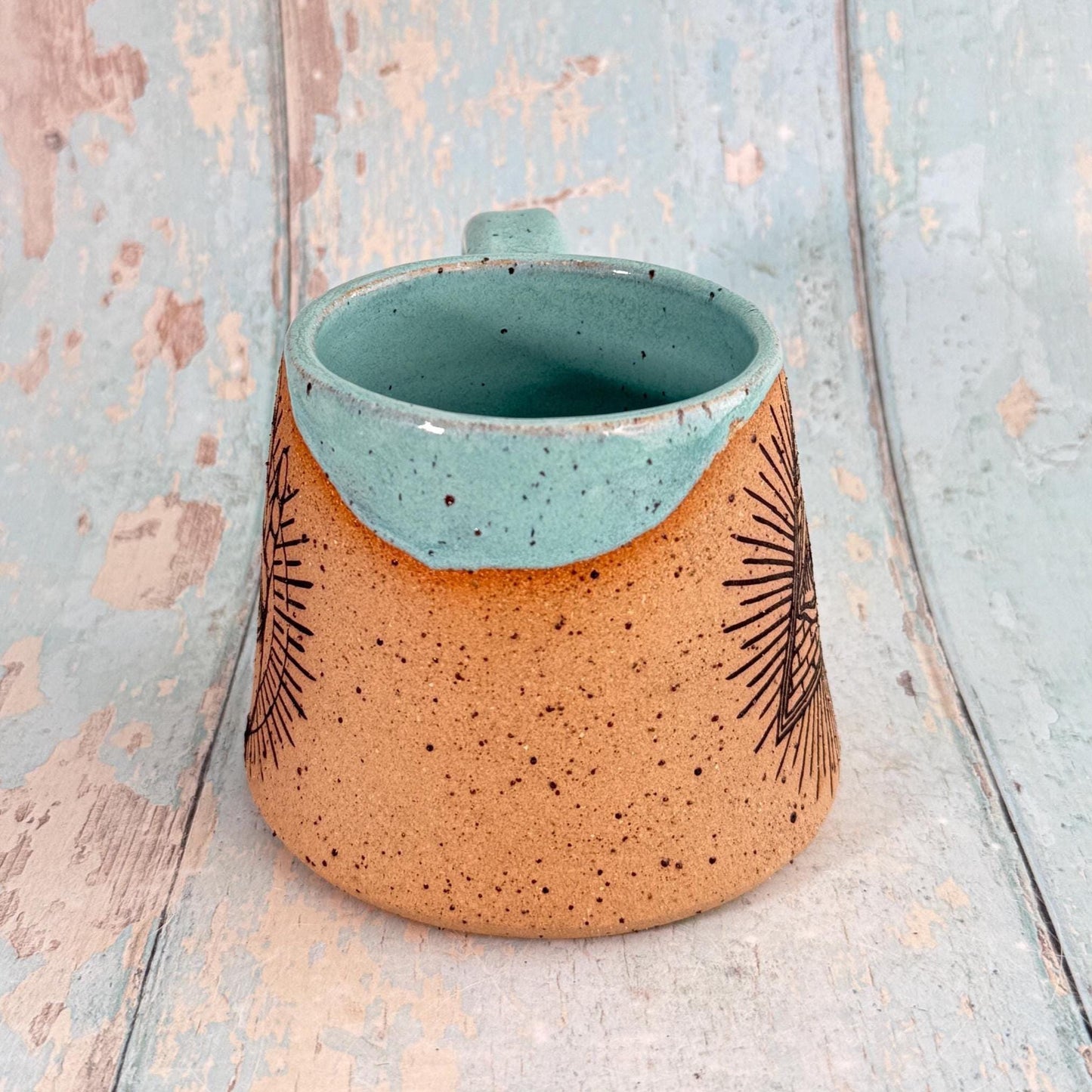 Mystical Hand and Eye Mug, Handmade Copper Ceramic Cup