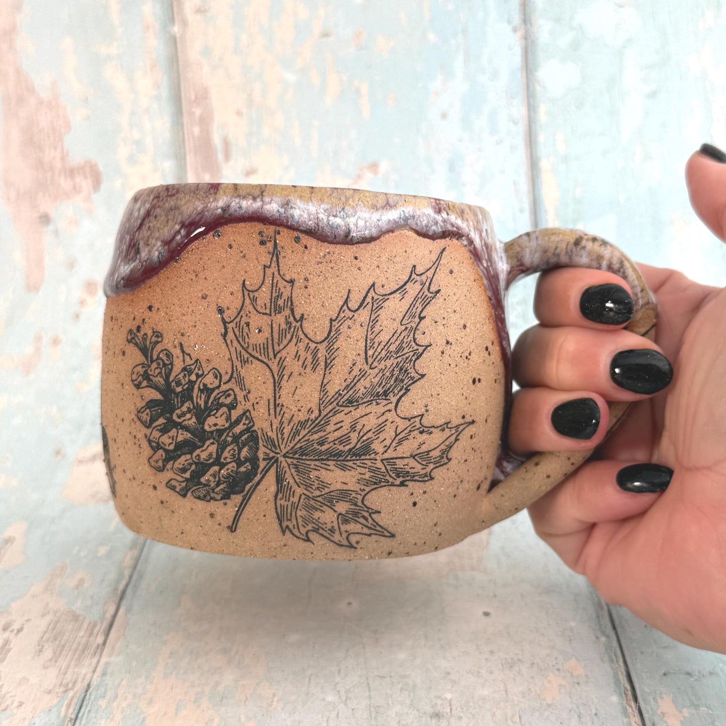 Purple Autumn Fall Mug,  Large Ceramic Cup