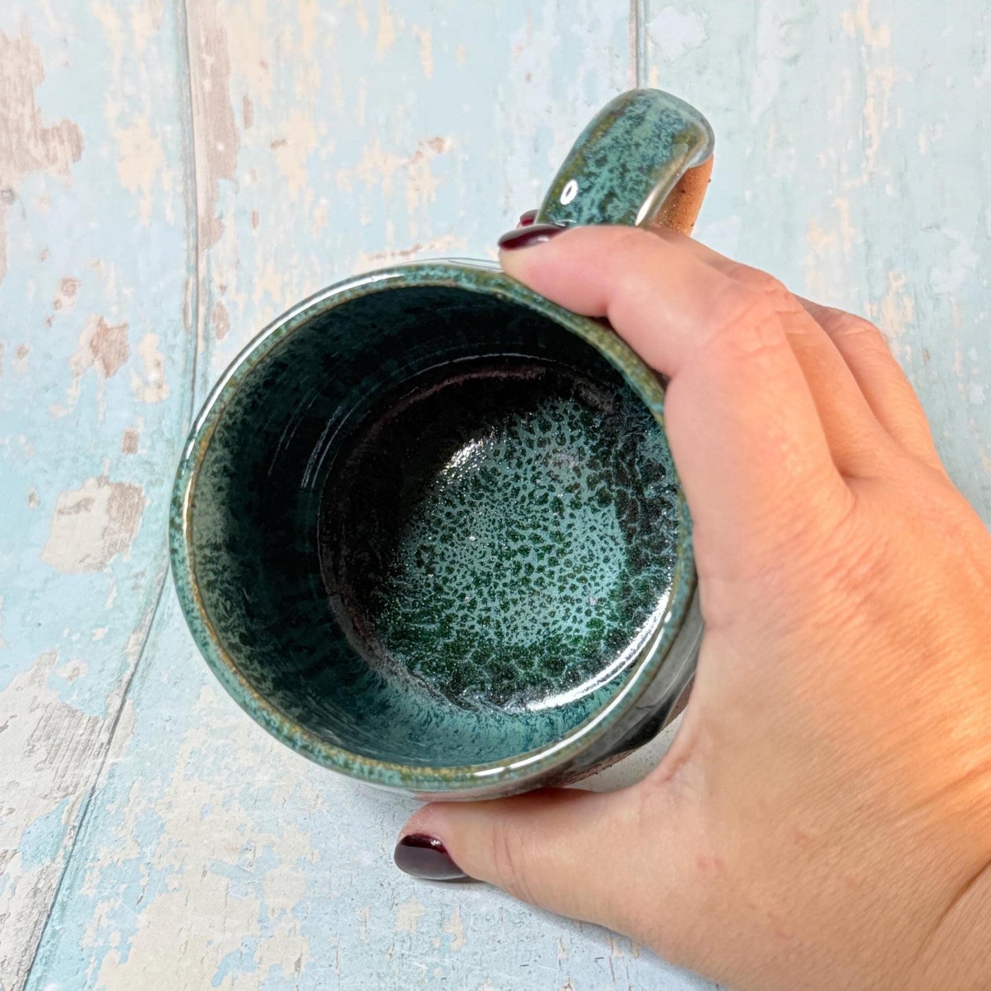 Black and Green Christmas Tree Mug, Handmade Ceramic Cup - FJD Ceramics