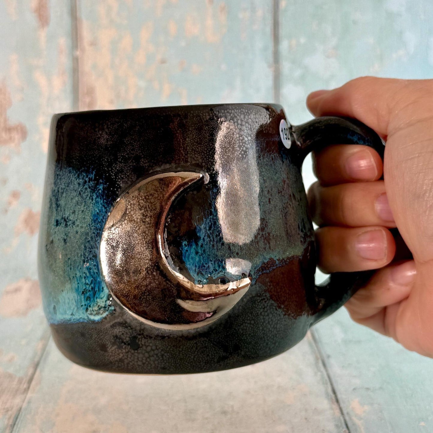 Black and Green Moon Mug, Large Ceramic Cup - FJD Ceramics
