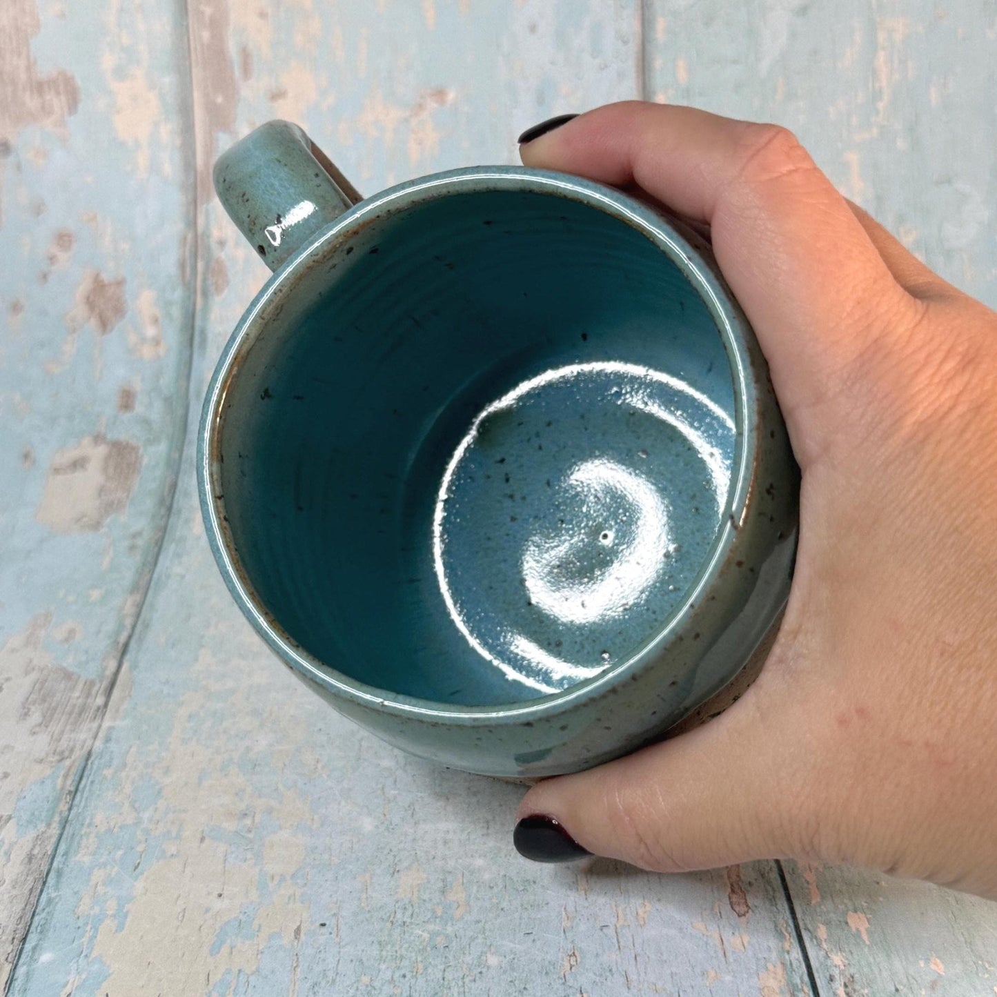 Black and Turquoise Christmas Snowflake Mug, Handmade Ceramic Cup - FJD Ceramics