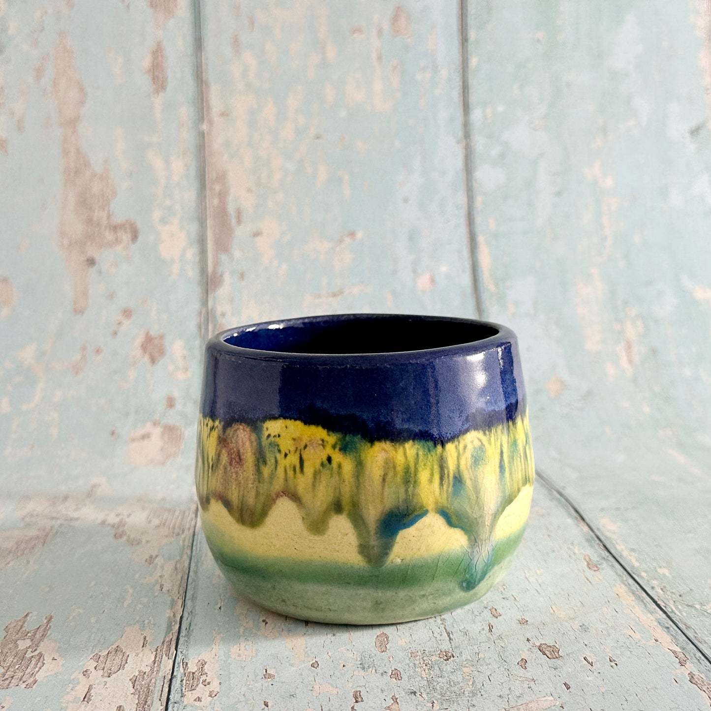 Blue and Yellow Ceramic Mug, Large Pottery Cup