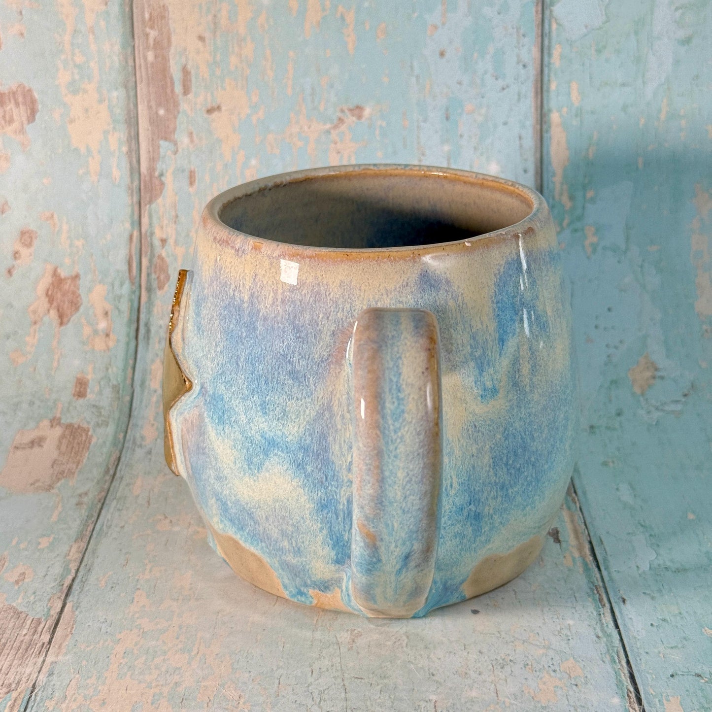 Blue Gold Star Mug, Handmade Ceramic Mug