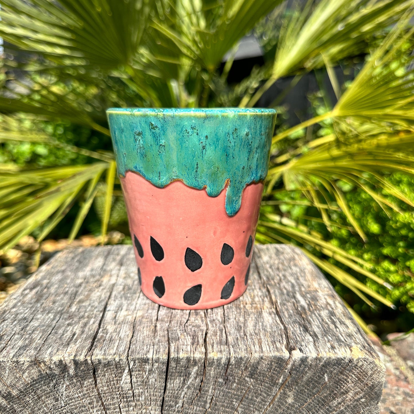 Ceramic Watermelon Mug, Large Pink and Green Cup