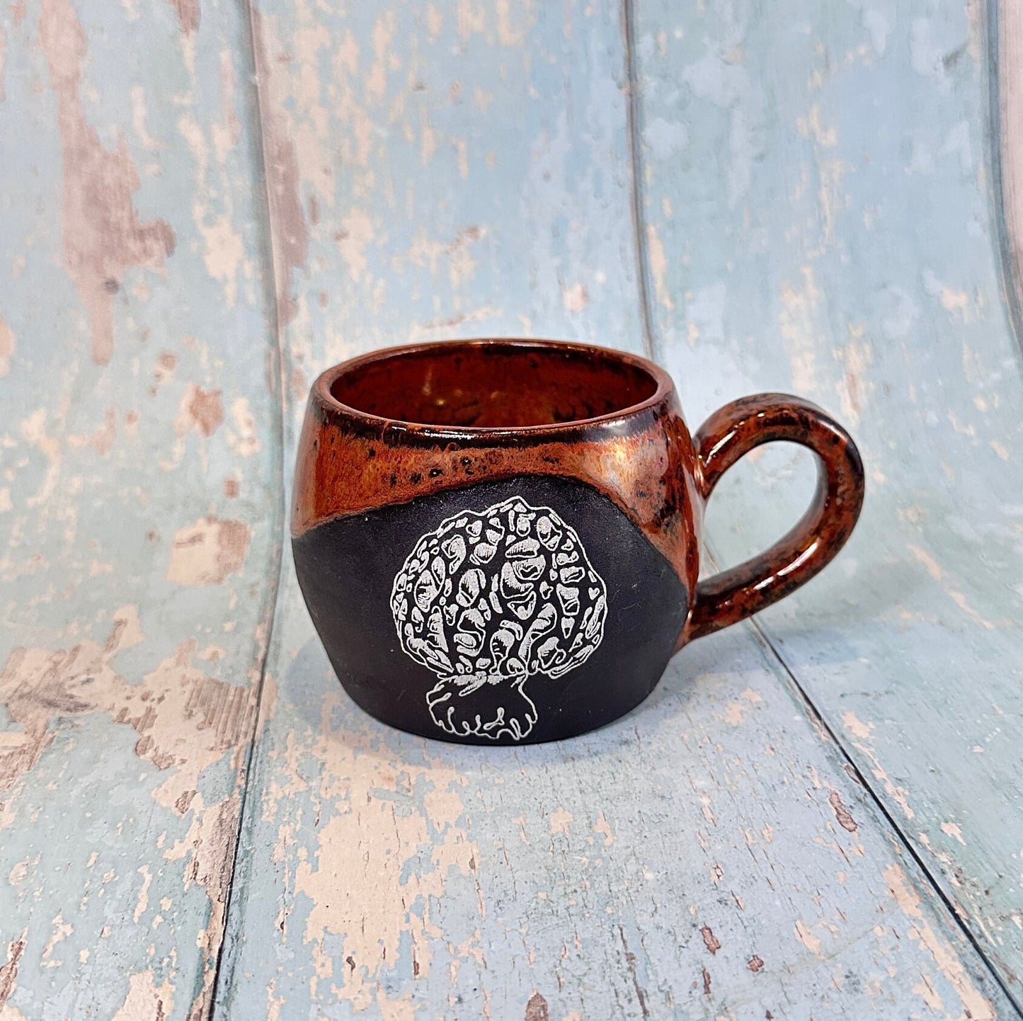 Copper Black Mushroom Mug, Large Fungi Ceramic Cup