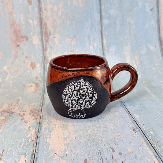 Copper Black Mushroom Mug, Large Fungi Ceramic Cup