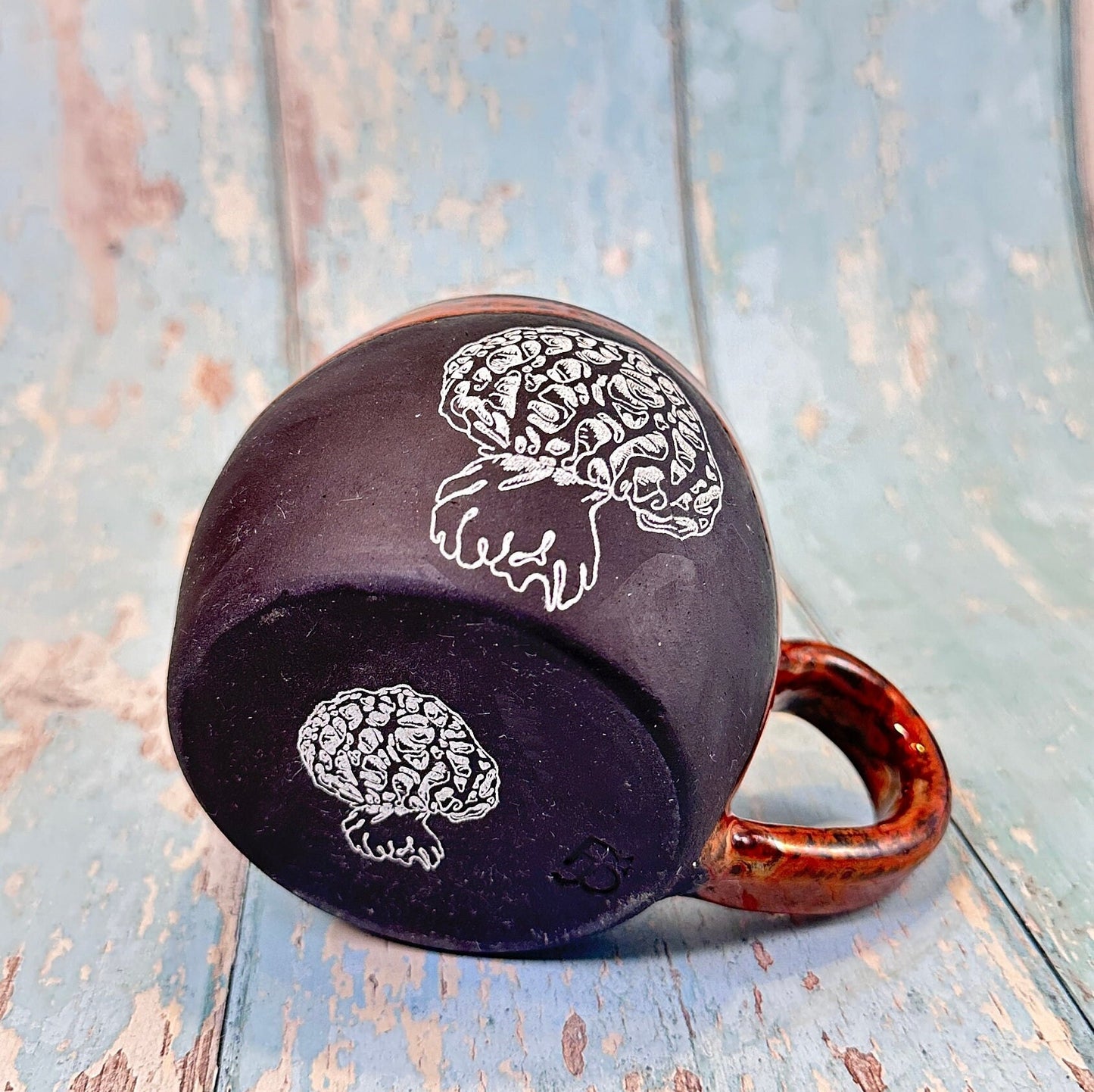 Copper Black Mushroom Mug, Large Fungi Ceramic Cup