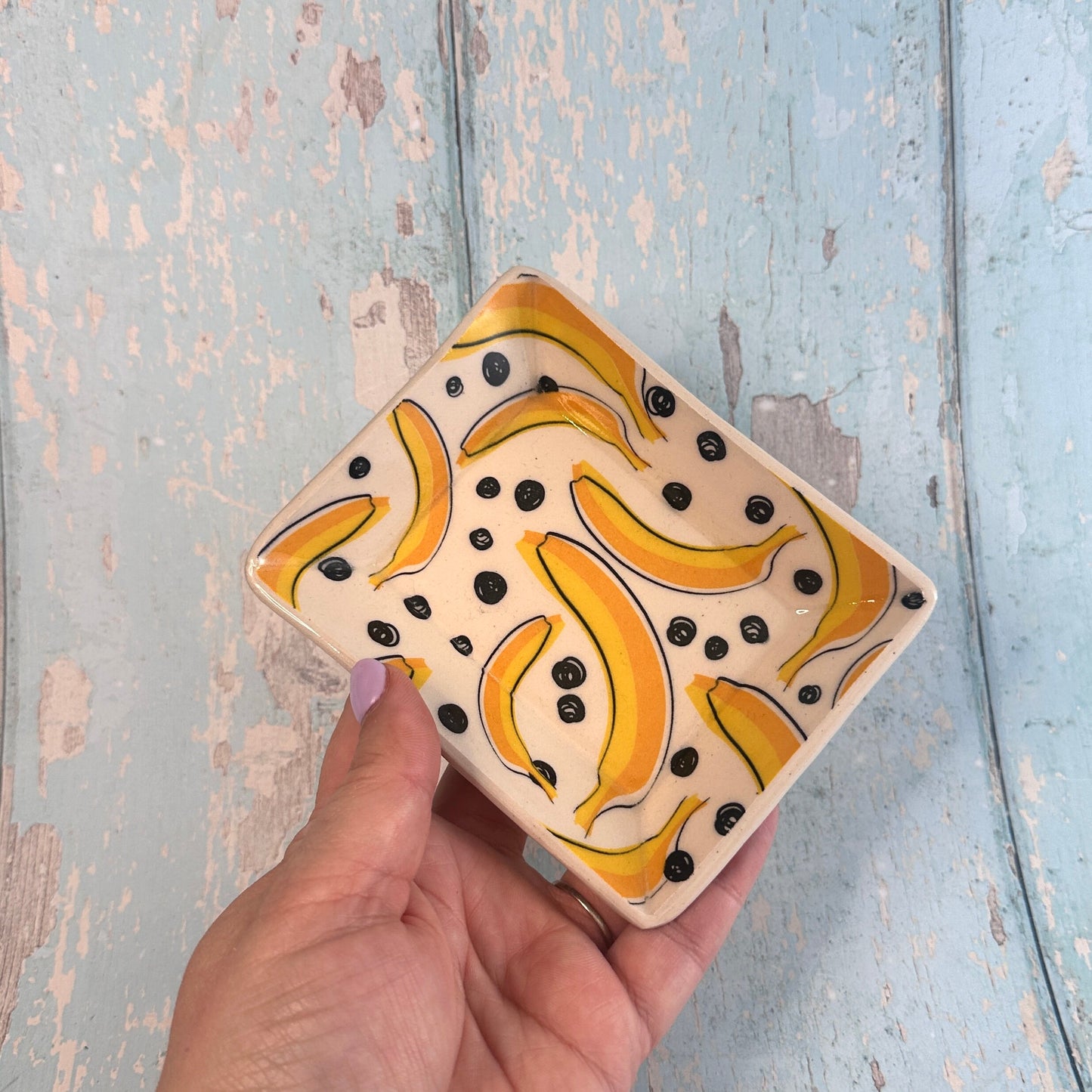 Banana Jewellery Dish, Handmade Yellow Ceramic Pot