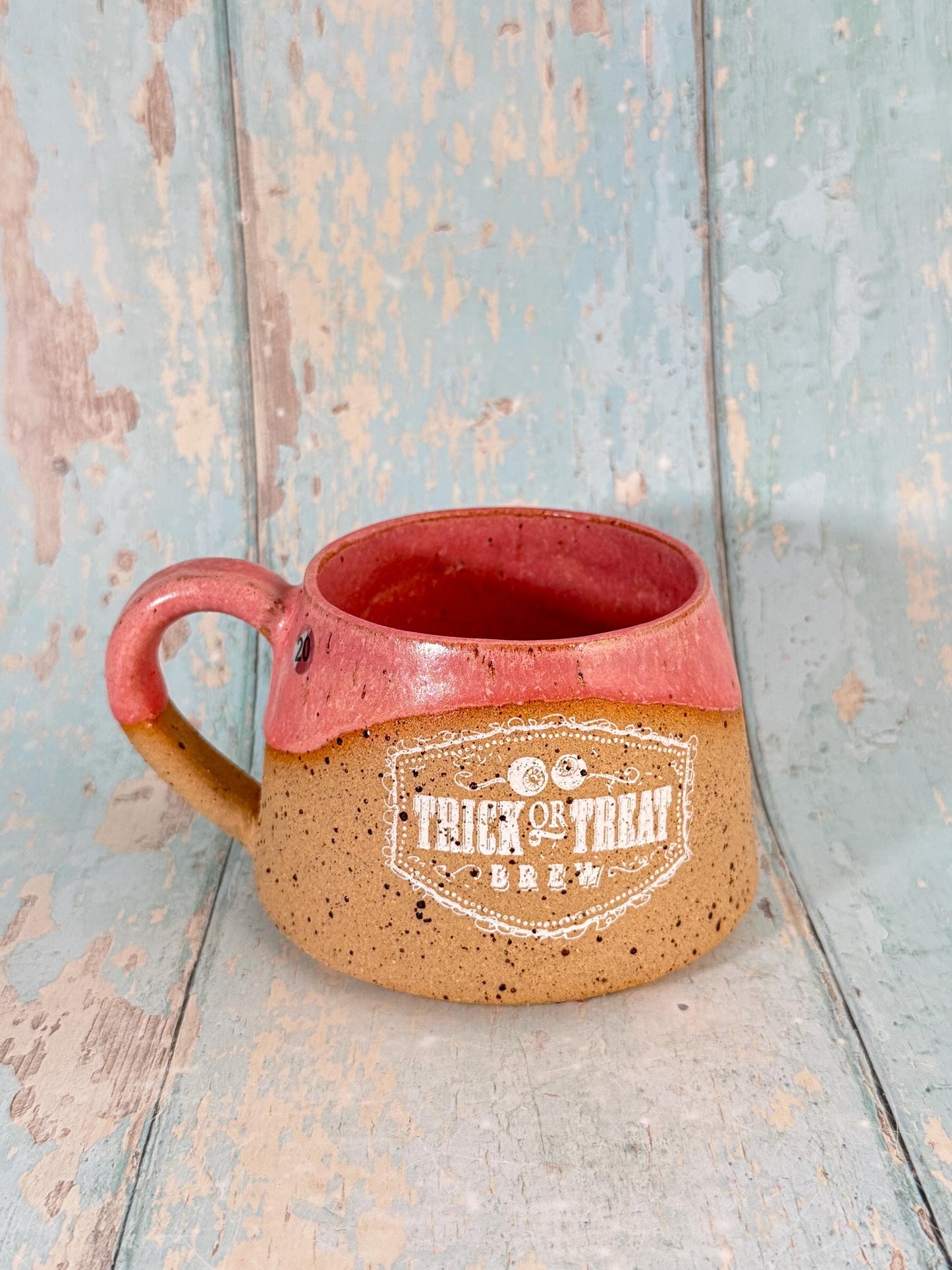 Pink Halloween Trick or Treat Label Mug Spooky Season Cup