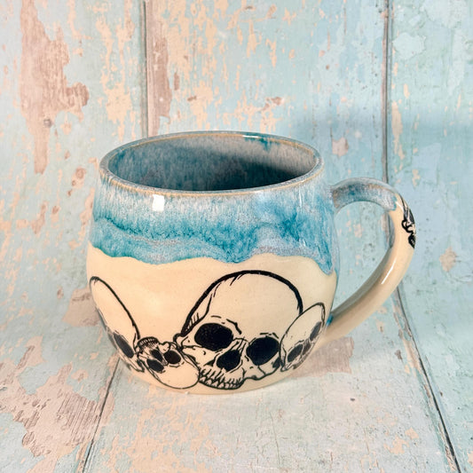 Turquoise Skull Mug, Handmade Ceramic Cup
