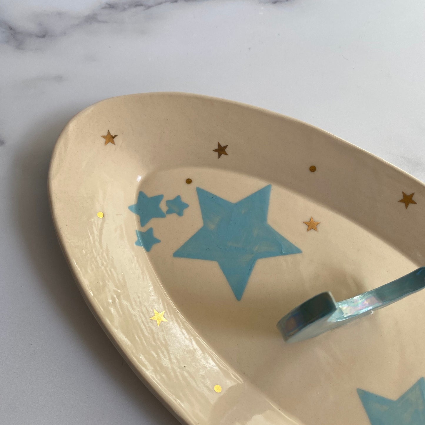 Ceramic Jewellery Dish, Turquoise Moon Stars