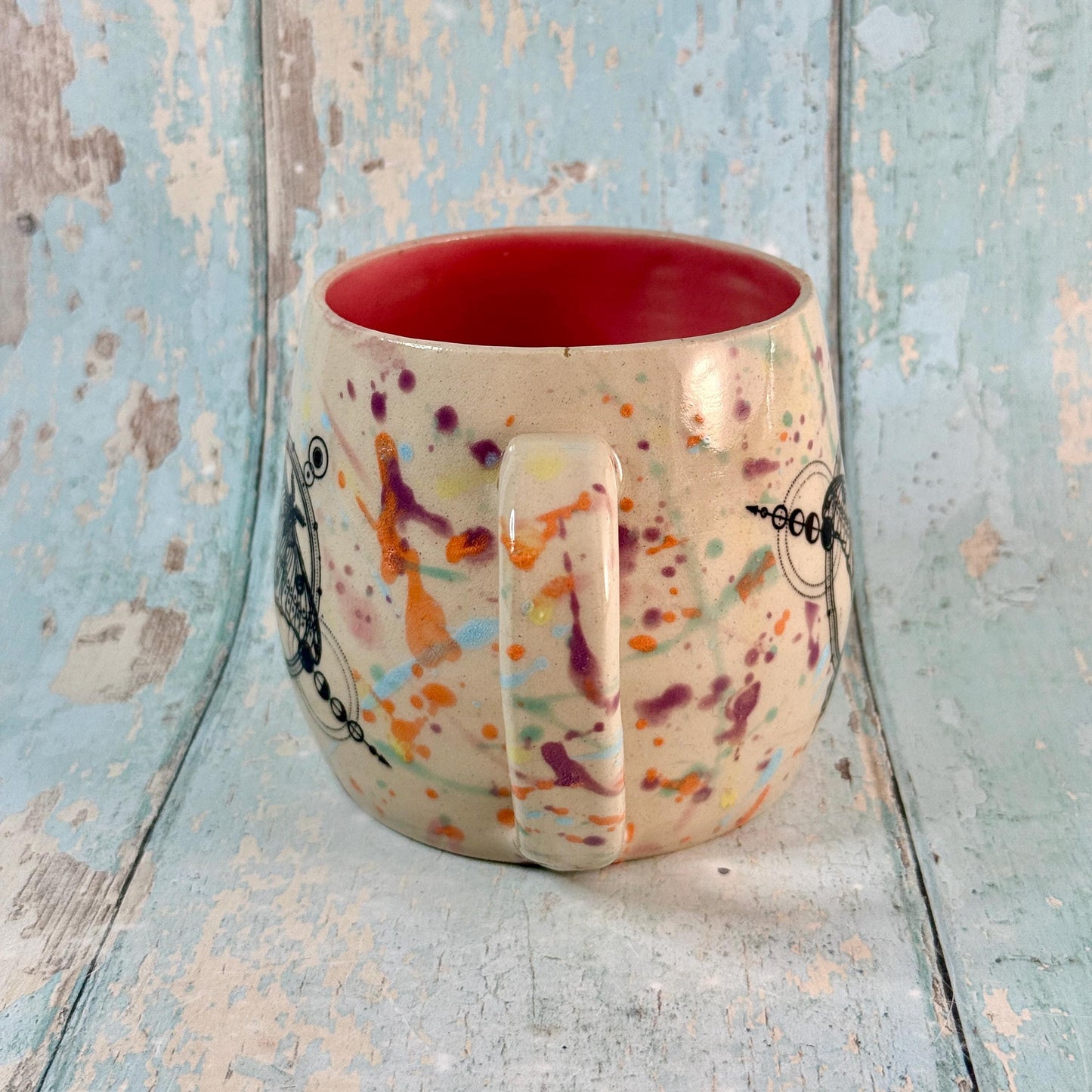 Pastel Pink Luna Moth Mug, Large Ceramic Cup - Second