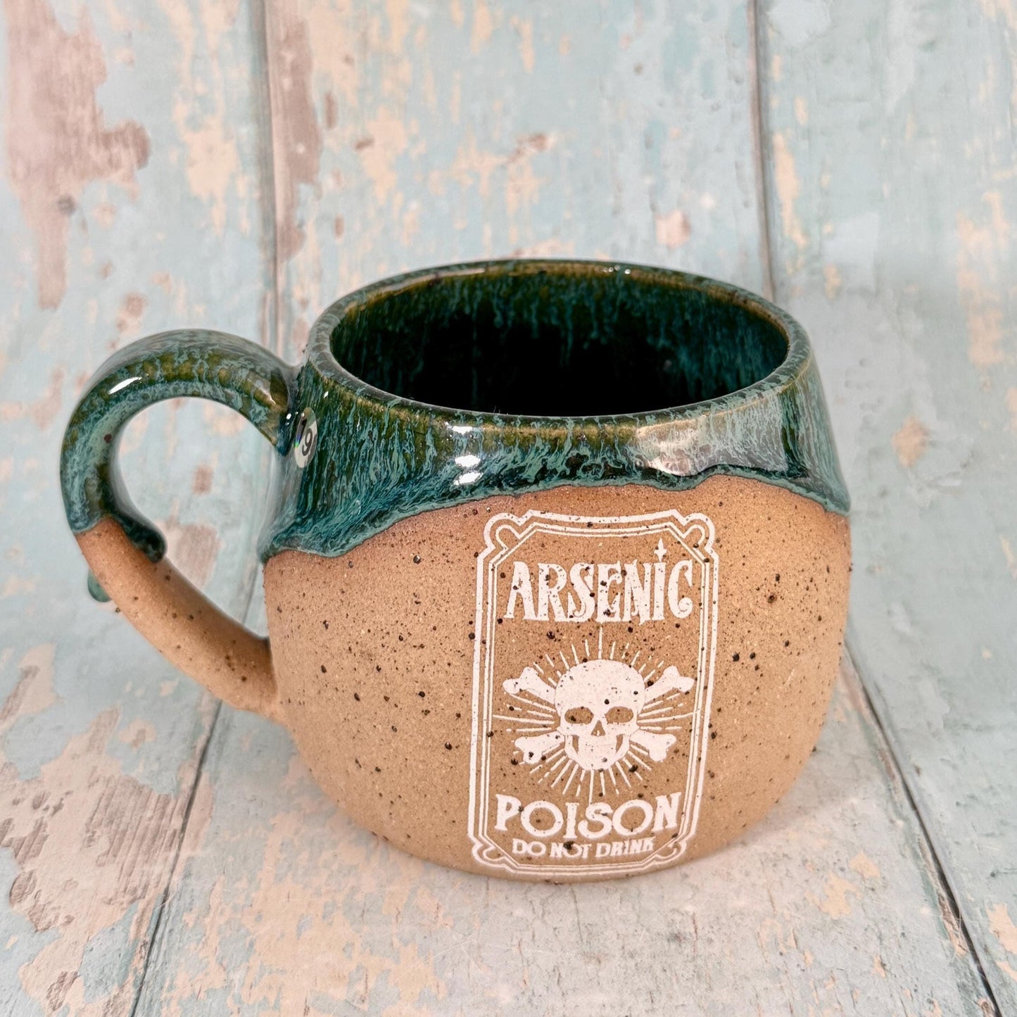 Green and White "Poison" Witch Label Mug Halloween Spooky Season Cup