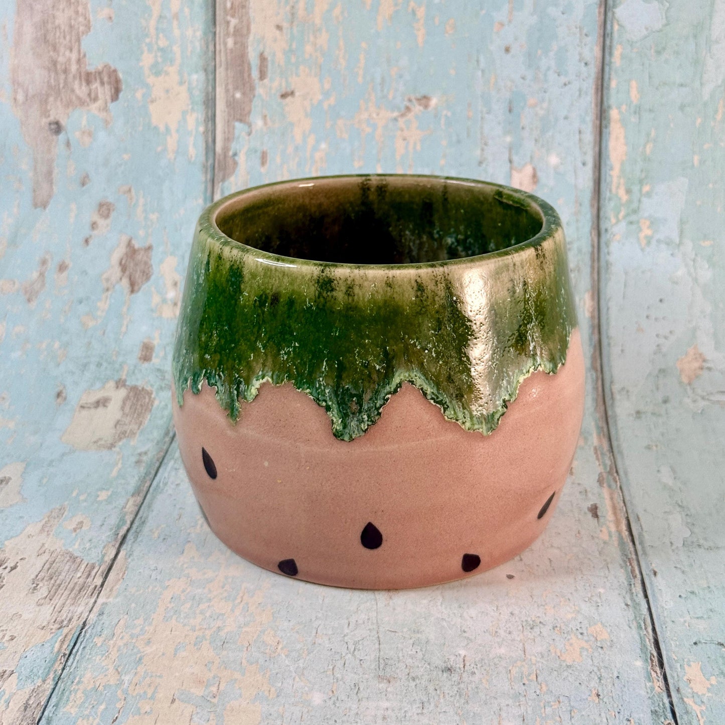 Ceramic Watermelon Mug, Large Pink and Green Cup