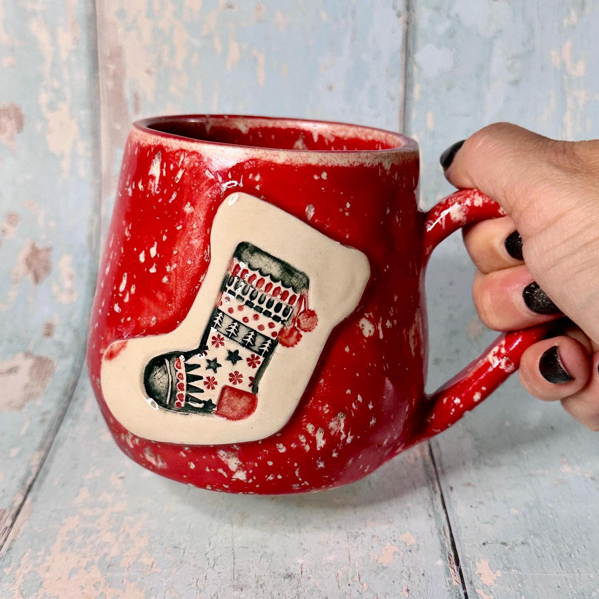 Christmas Stocking Mug, Handmade Ceramic Cup - FJD Ceramics
