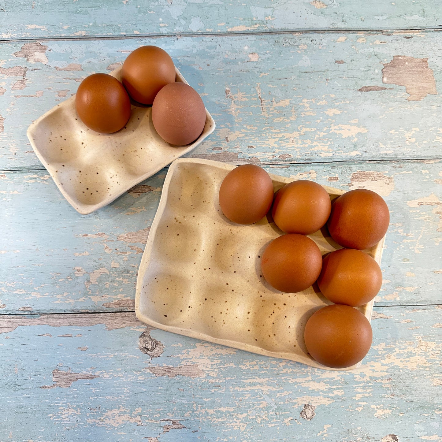 White Ceramic Egg Tray, Holds 6 or 12 Eggs