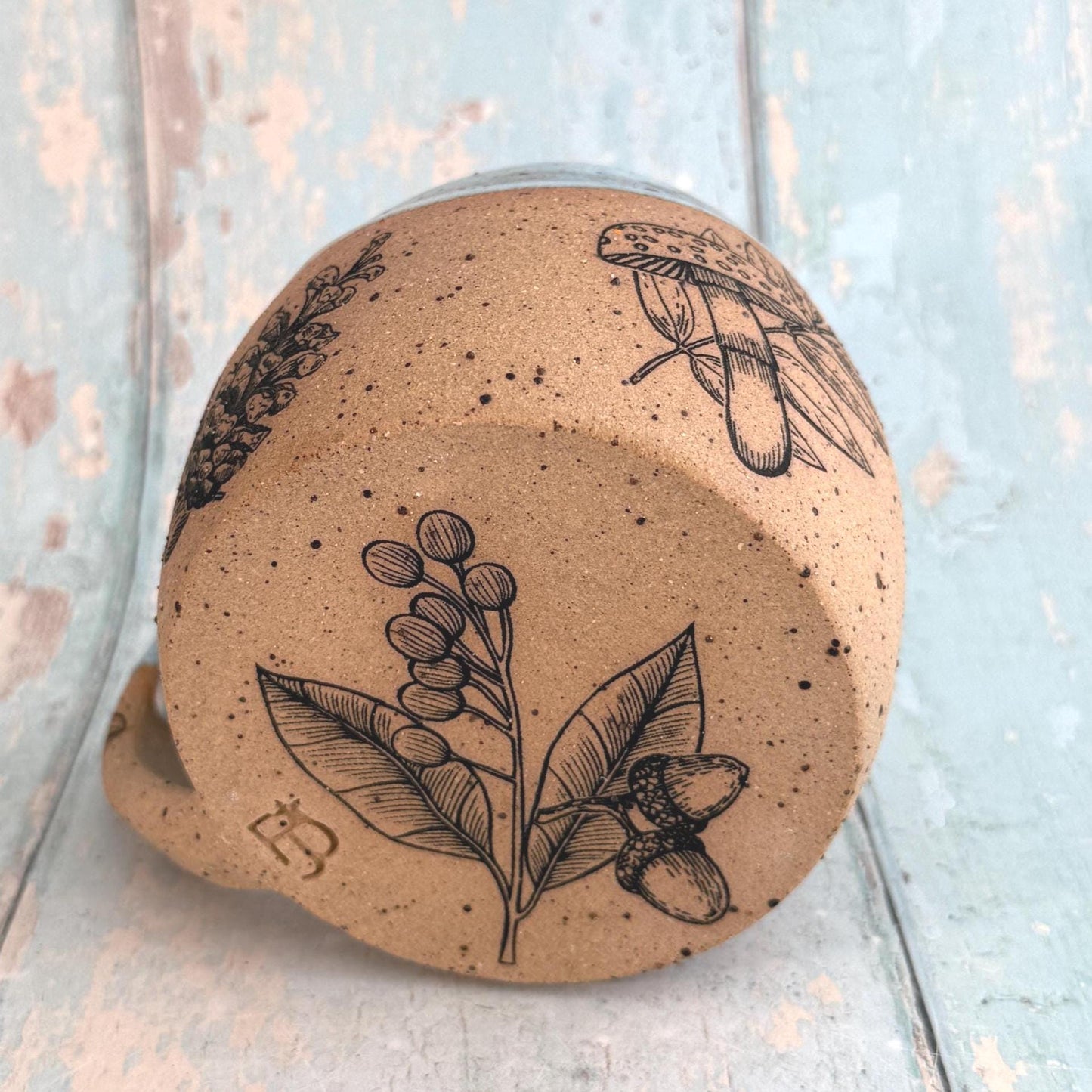 Turquoise Autumn Fall Mug,  Large Ceramic Cup