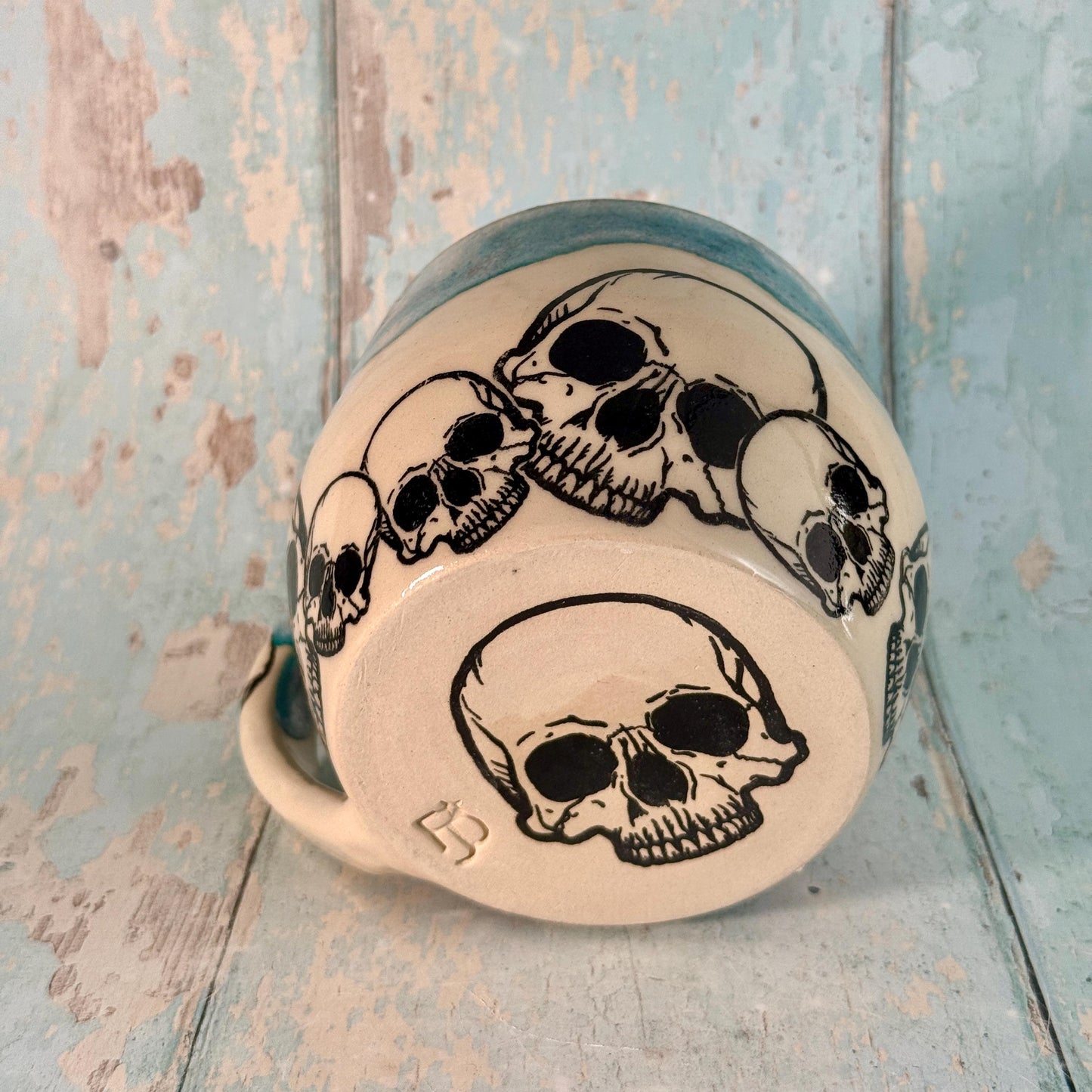 Turquoise Skull Mug, Handmade Ceramic Cup