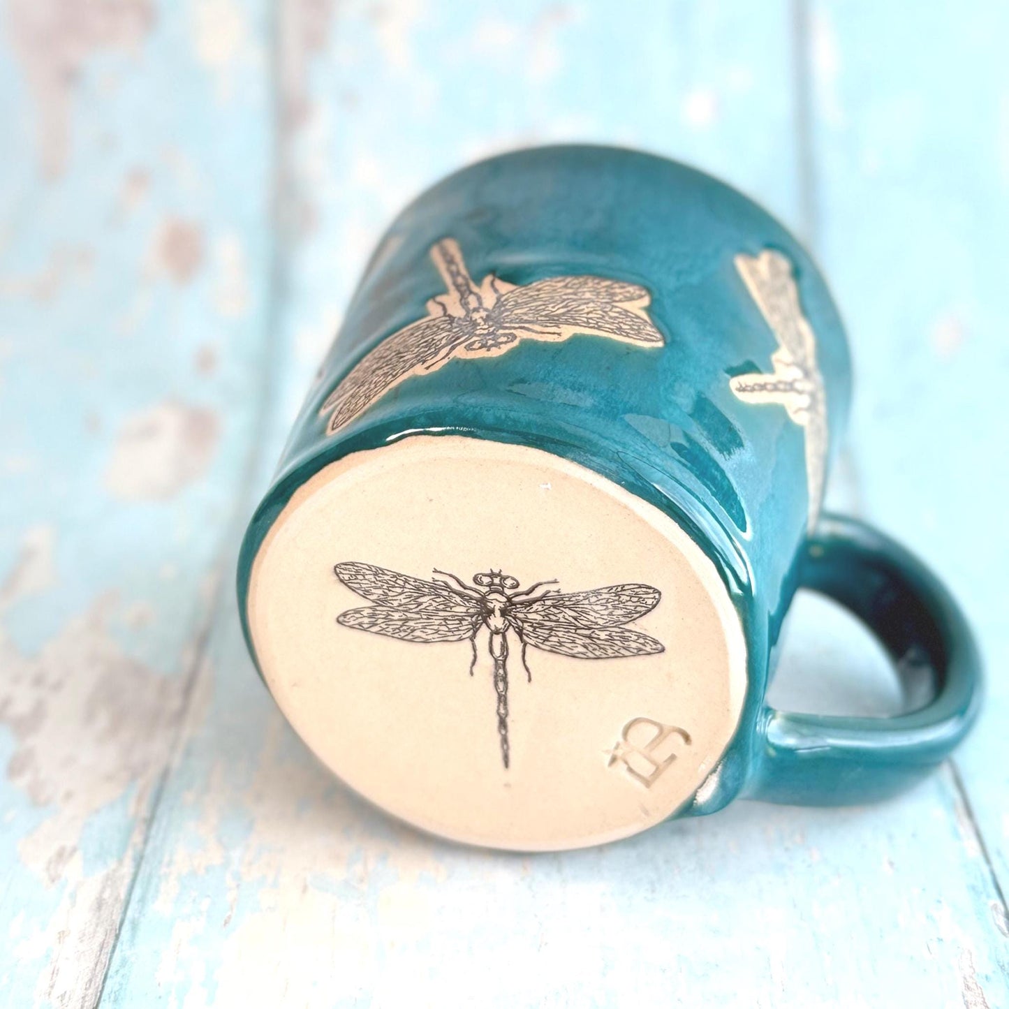 Handmade Dragonfly Mug, Large Ceramic Cup
