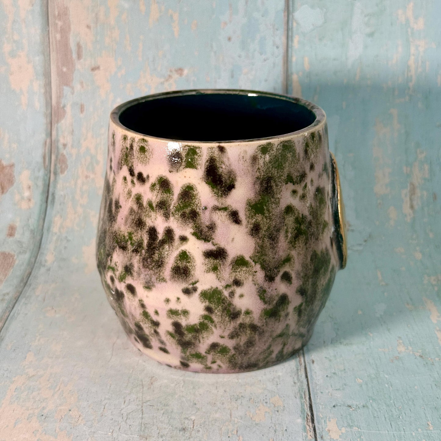 Purple and Green Gold Moon Mug, Handmade Ceramic Mug
