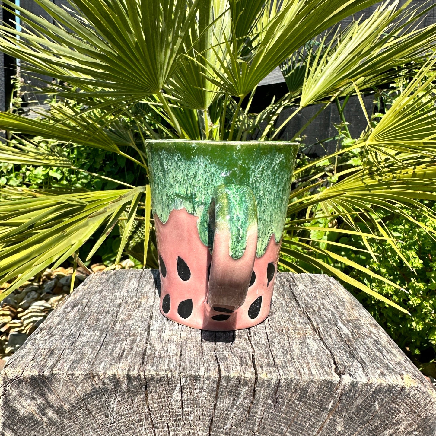 Ceramic Watermelon Mug, Large Pink and Green Cup