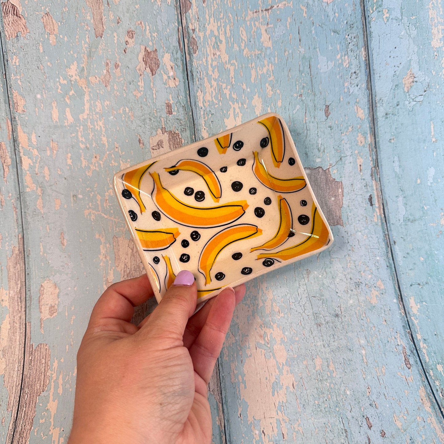 Banana Jewellery Dish, Handmade Yellow Ceramic Pot