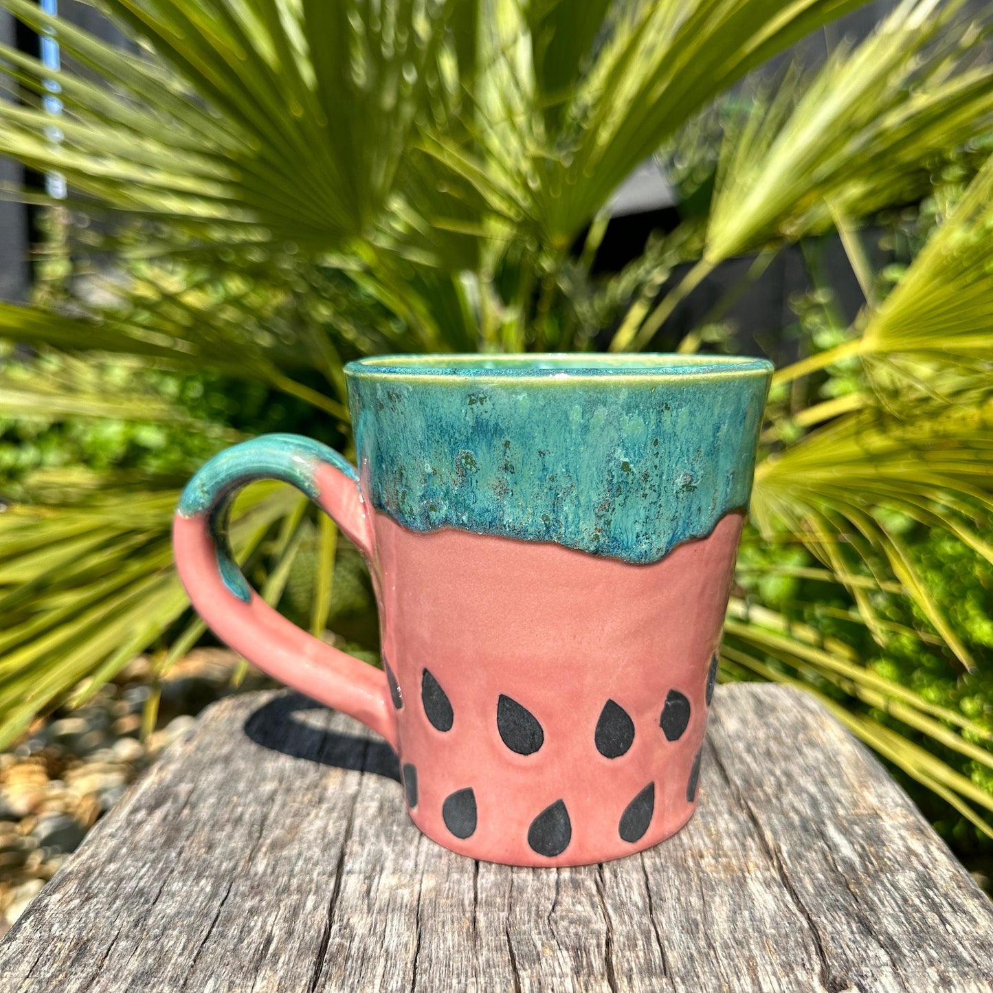 Ceramic Watermelon Mug, Large Pink and Green Cup