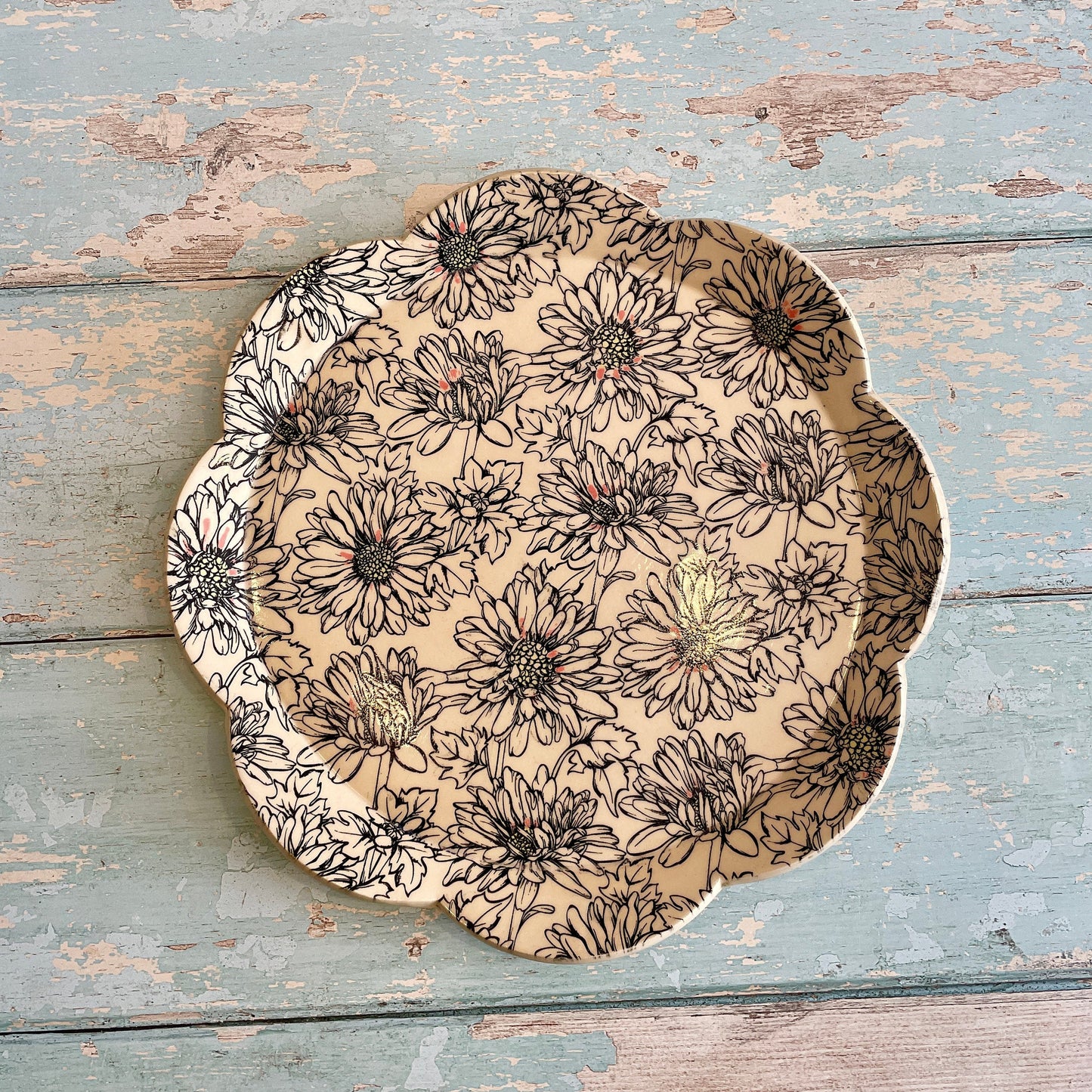 Large Daisy Plate, Floral Ceramic Platter