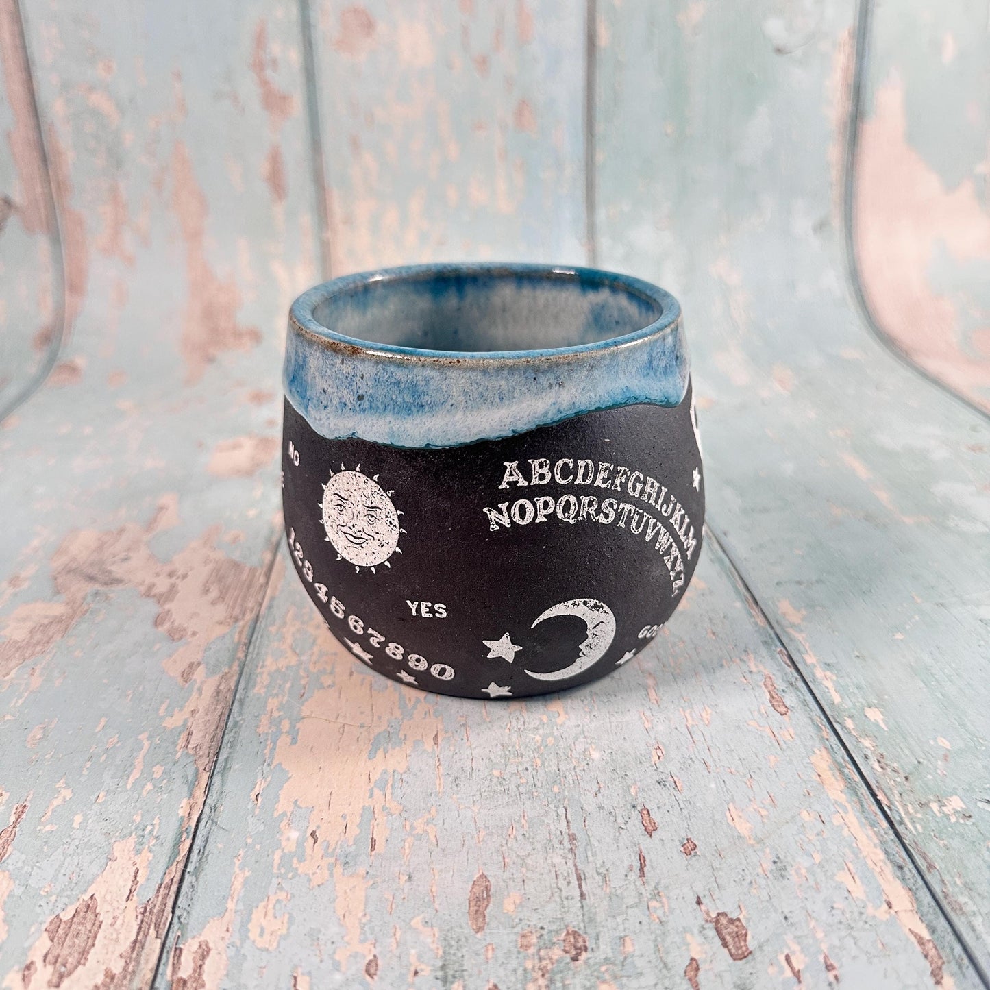 Black and Blue Ouija Mug, Handmade Ceramic Cup - Second