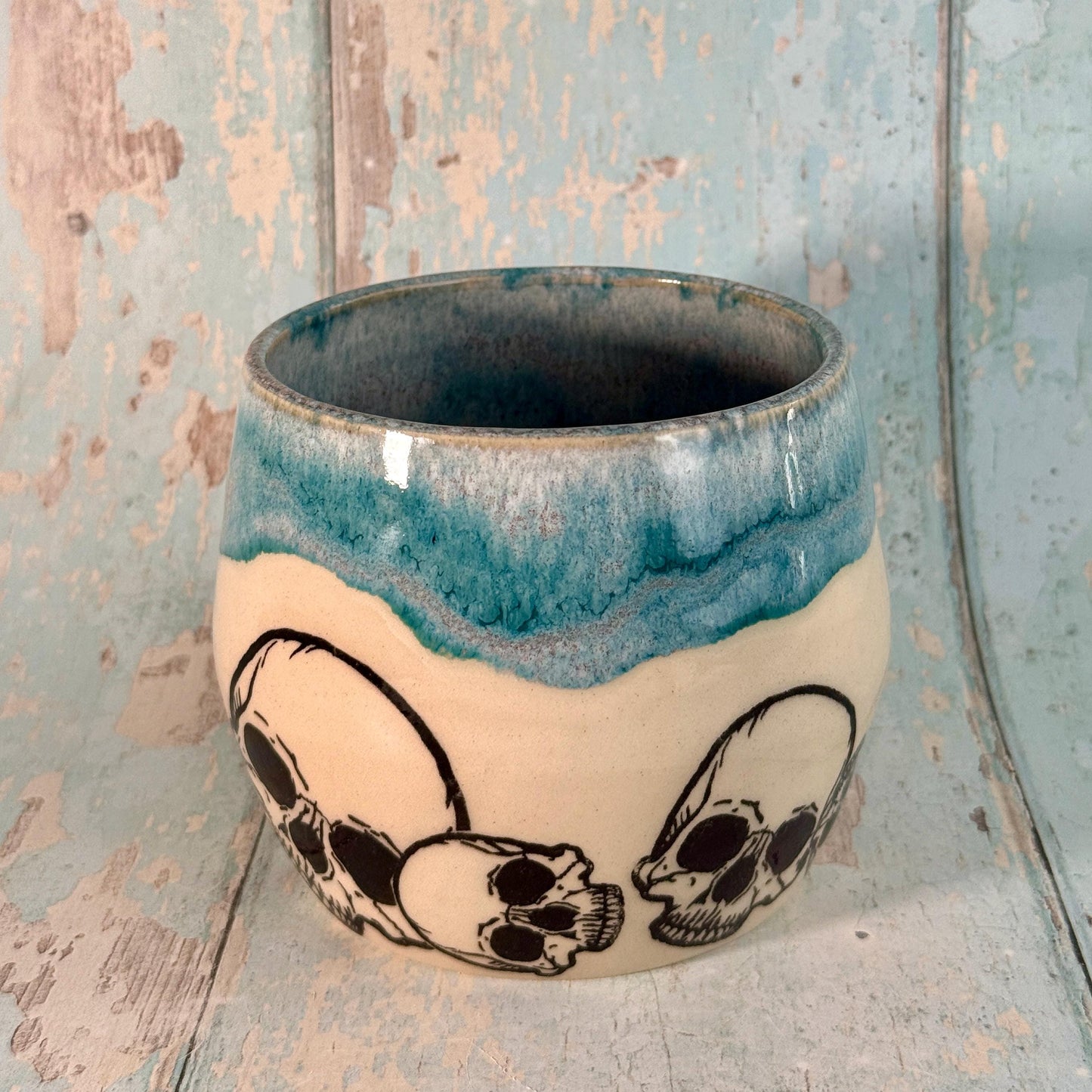 Turquoise Skull Mug, Handmade Ceramic Cup