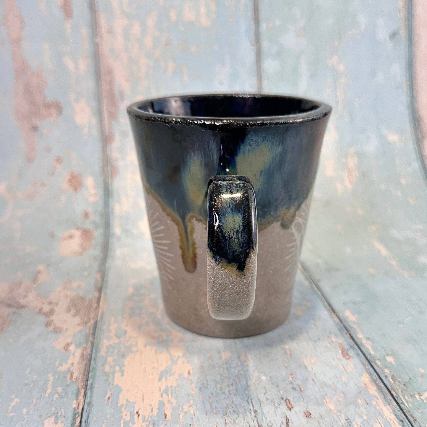 Black and Grey Mystical Mug, Handmade Ceramic Cup